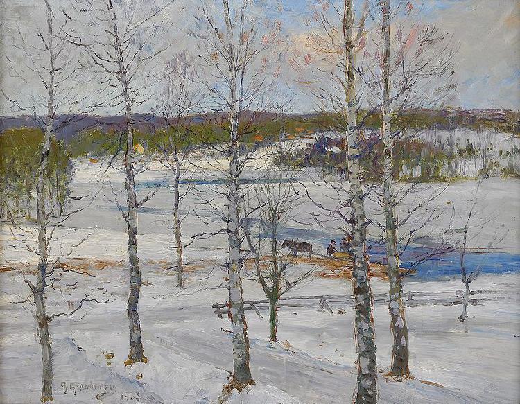 Anton Genberg Winter landscape of Norrland with birch trees France oil painting art